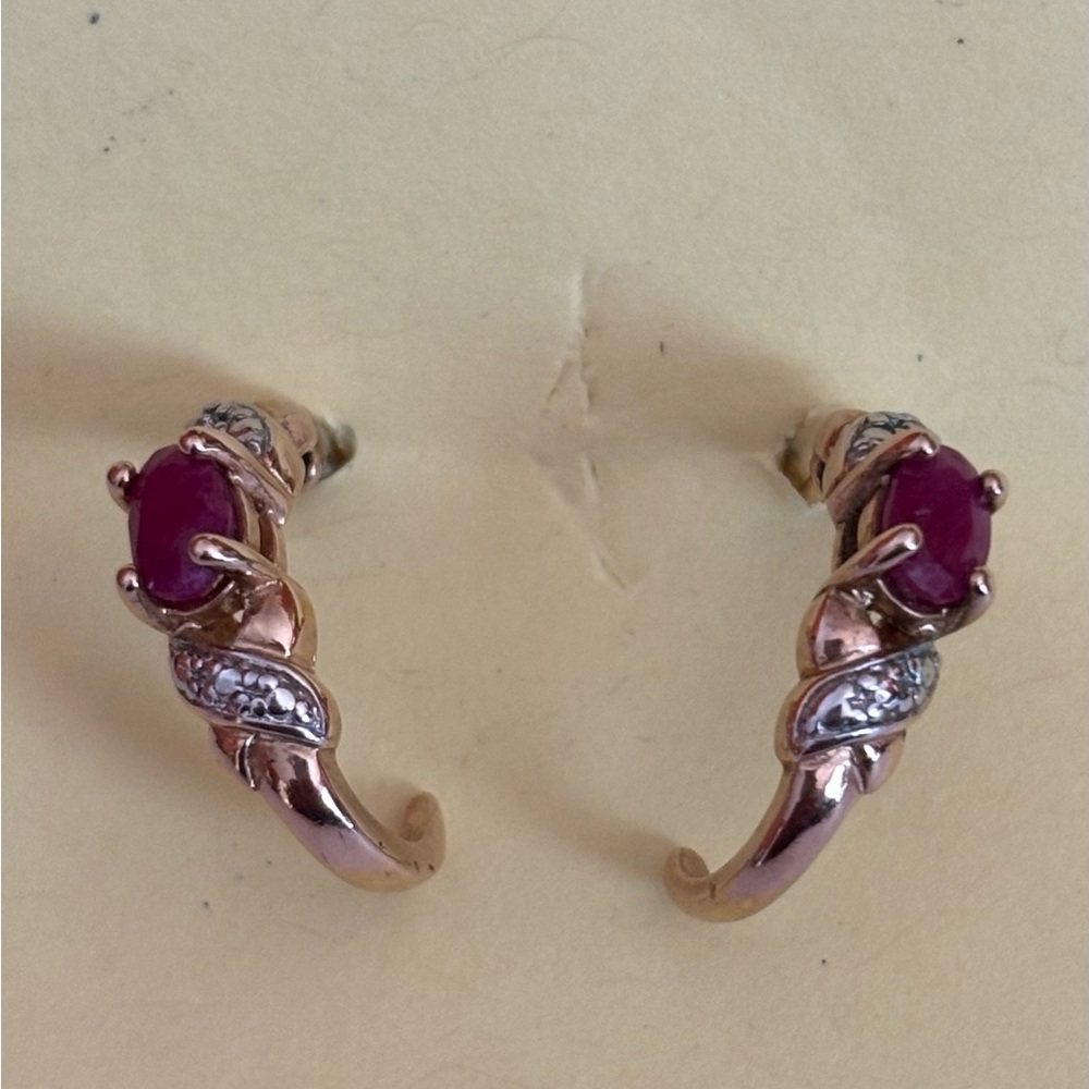 Gold plated sterling silver vintage 1/2 hoop Gemstone Hoop Earrings